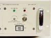 Close-up of WV Communications 70-01FD-CH RF/IF Demodulator module front panel showing AC PWR ON and FAULT LEDs, FM Demod Output Level Adjust, Tone Monitor BNC, and RF Input Frequency Select switch at 69.6/70.0 MHz