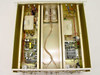 Internal view of 3dbm 70MDF-DAT-GLW rackmount unit with top cover removed showing three module bays with PCBs, power supply boards, and RF components including coaxial interconnects