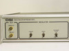 Decom Systems DSI 7132 PSK Modem – close-up of left front panel showing DSI logo, TEST BNC outputs (DEMOD OUT, MOD OUT), and Modulator toggle switches