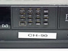 Scientific Atlanta D9224 front keypad close-up showing C/KU, FEC, BER, frequency, symbol rate, and menu navigation keys with CH-90 channel label