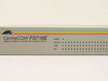 Allied Telesyn CentreCOM FS716E front panel close-up showing 10BASE-T/100BASE-TX label and per-port LED indicators (POWER, LINK/ACT, 100M, FDX)