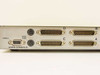 Cybex Commander Personal II rear panel close-up – User Console section with HD-15 VGA video port and two PS/2 ports (mouse and keyboard), plus four DB-25 computer connectors labeled A–D