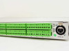 BTS BES-300 right-side rear panel showing green screw terminal block audio I/O channels 8–11 and XLR Sync In connector
