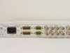 Philips BDS-300A rear panel close-up – IEC AC inlet, XPT BUS DB15 ports, MPK DB15 ports, CONFIG DB9, and BNC output connectors labeled 1–6