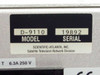 Rating plate label on Scientific Atlanta D-9110 showing Model D-9110, Serial 19892, Scientific-Atlanta Inc. Satellite Television Network Division, 6.3A 250V