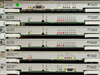 Scientific Atlanta D-9110 PowerVu Digital Multiplexer – close-up of installed module faceplates showing D9732, D9730 (x3), D9740, and D9711 model labels with status LEDs