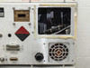 Close-up of RF assembly rear panel showing waveguide flange (RF OUT), open access panel revealing internal RF components and wiring, JSA/JSB connectors, and cooling fan