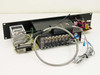 Leightronix Mini-T-Pro rear view showing BNC video connectors, DIN audio ports, RS-232, and Pro-Bus connections with cables attached