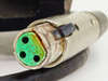 Close-up of 3-pin Switchcraft female power connector on Torque Systems MH-5010-005A Snapper Servo Motor showing pin arrangement and connector body