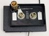 Varian 01000281-00E RF Input Module front panel closeup showing 'CALIBRATED AT TEST' label, dual TNC connectors, calibrated dB and GHz frequency table (14.00–14.50 GHz), and SMA adapter
