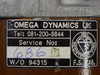 Omega Dynamics UK service label – Service No 686, W/O 94315, BSI Registered Firm, F.S. 748