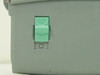 Close-up of green media latch/release button on side of Eltron PA202 XPort printer