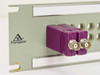 Trompeter JSI-48A — close-up of left portion of sage green panel showing Trompeter logo and two purple LPWA-75 BNC modules