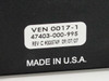 Telco Systems VEN 0017-1 patch panel — close-up of rear label showing model VEN 0017-1, part number 47403-000-995, Rev C, serial 335749, date 09/07/07, Made in USA
