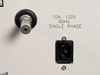 Phase Metrics Lamphouse side panel — power inlet markings: 10A, 120V, 60Hz, Single Phase with IEC C14 connector and adjustment knob