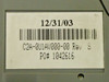 Zebra Cameo 2 secondary label showing date code 12/31/03, part number C2A-0U1AV000-00 Rev S, and PO# 1042616