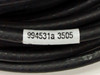 Close-up of Rosenberger 994531a part number label reading 994531a 3505 on black coax jacket
