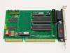 Feedback 15437A 16-Bit MICA Interface ISA Card front view showing NEC ICs, DIP ICs, dual DB25 connectors, and ISA edge connector