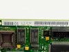 HP 5182-5446 PCB label closeup showing barcode label with 5064-1801 and MADE UK marking, and two Samsung SEC KM68257CLG-15 memory chips