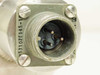 Close-up of MS3102E14S-1P military circular connector face showing 3-pin insert — connector body stamped MS3102E14S-1P