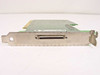 QLogic QLA1080 bracket edge view showing external 68-pin VHDCI SCSI connector and CE compliance marking