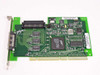 QLogic QLA1080 64-bit PCI SCSI controller card front view showing QLogic controller chip, 68-pin internal header, and external VHDCI port on bracket