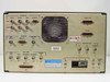 Rear panel of Hughes Satellite Simulator showing full connector layout: telemetry section, command section, computer/RS-232 ports, selected 70 MHz output, and AC power inlet with 2A breaker