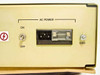 Hughes FM Data Detector rear panel AC Power section close-up – IEC AC inlet, fuse holder, On/Off toggle switch, and GND binding post