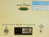 Hughes 3878540-100 rear panel close-up showing J5 Status & Control DB9 connector, S1 ON/OFF switch, J1 240VAC IEC power inlet with 1A fuse, E1 Chassis GND post, and Hughes label