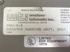 WTI PSU-81B bottom label showing Western Telematic Inc. manufacturer info, Irvine CA, PSU-81B model designation, 256K Printer Sharing Unit, and UL Listed EDP Equipment 10T9 certification