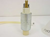 ISR Spraycool fluid pump close-up — cylindrical pump body with brass fittings and tubing; partial label readable (FLR No., Pump No., Model No.)