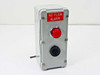 Hoffman E-2PB833NM N2 Flow Alarm Enclosure front view showing red N2 FLOW ALARM label, Telemecanique Z-BV6 red indicator light, and Mallory Sonalert SC110N tone alarm
