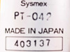 Sysmex PT-042 label closeup showing model number, Made in Japan, and serial number 403137