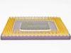 Intel Pentium A80502133 S106J 133MHz Socket 7 CPU — angled side profile view showing gold pin array height and ceramic package thickness