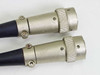 Both connector ends side view showing metal threaded coupling ring and strain relief collar
