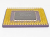 Intel Pentium MMX SL239 A80503166 – angled corner view of gold PGA pin array and die markings