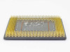Intel Pentium MMX 166MHz SL2FP processor — side/edge view showing gold SPGA pin array and underside label detail