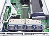 Dell PowerEdge 2850 internal motherboard view showing DDR2 memory modules installed, processor sockets with heatsinks, and system fans