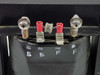 Quality Transformer QTE 5564 terminal block closeup showing SEC S, PRI S, PRI F, SEC F winding tap terminals with red and clear wire leads