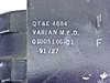 QT&E 4684 label close-up showing QT&E 4684, Varian M.E.D., part number 01005166-01, date code 91/27, and revision F marking