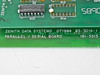 Close-up of Zenith Data Systems board label reading '85-3014-1 Parallel / Serial Board 071984 181-5313'