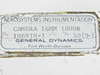 General Dynamics Aerosystems Instrumentation label on Traid 1000-B Camera – P/N IH6810-1, S/N 4019-1, Fort Worth Division