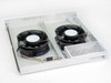 Cabletron 9C406 fan tray — rear/underside view showing dual NMB fans with multi-color wiring harnesses and small PCB assembly