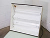 Interior of Multiplex top table section open — three fluorescent tube fixtures installed, white interior, rust visible on upper frame edges