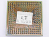 Intel KU80486SX-33 SX673 CPU bottom view showing PQFP ceramic substrate, gold contact pads, and inventory label