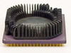 Intel Pentium BP80502133 SU073 133MHz CPU — side view with original black aluminum radial heatsink attached; label reads BP80502133 SU073, ICOMP INDEX-1113