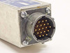 Close-up of male military circular connector on end of EMI filter body showing 19 gold pins