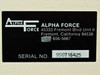 Alpha Force identification label — serial number 950716425, address 45333 Fremont Blvd Unit 6, Fremont, CA 94538