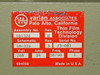 Varian Associates rating plate: Assembly 684328 Rev H, Schematic 684326 Rev B, Serial J3-001, 208V 14A 50/60Hz Phase 1, Thin Film Technology Division
