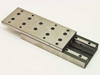 Unbranded linear slide micropositioner stage shown from front-left angle with carriage extended, revealing dual rail ball-bearing system